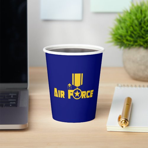 Air Force Military Star Medal Aircraft Blue Gold Paper Cups