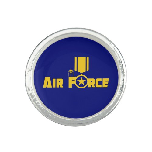 Air Force Military Star Medal Aircraft Blue Gold Ring