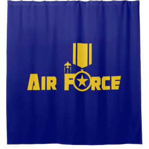 Air Force Military Star Medal Aircraft Blue Gold Shower Curtain