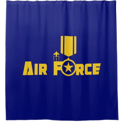 Air Force Military Star Medal Aircraft Blue Gold Shower Curtain