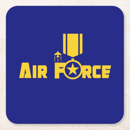 Air Force Military Star Medal Aircraft Blue Gold Square Paper Coaster