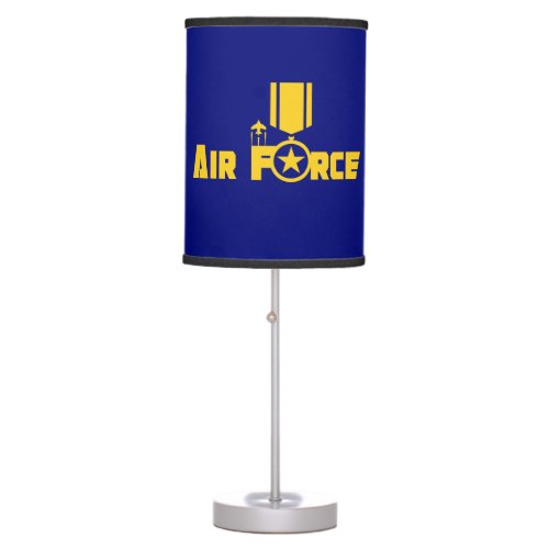 Air Force Military Star Medal Aircraft Blue Gold Table Lamp