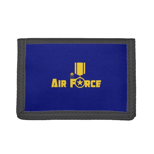 Air Force Military Star Medal Aircraft Blue Gold Trifold Wallet