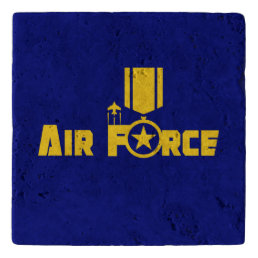 Air Force Military Star Medal Aircraft Blue Gold Trivet
