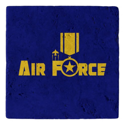 Air Force Military Star Medal Aircraft Blue Gold Trivet