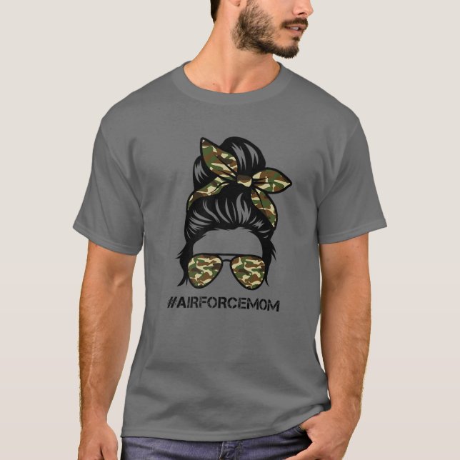 Air Force Mom Messy Bun Sunglasses Military Mom Mo T-Shirt (Front)