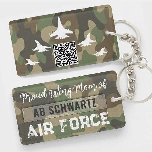 Air Force Mom Military Camouflage Nametape QR Code Keychain