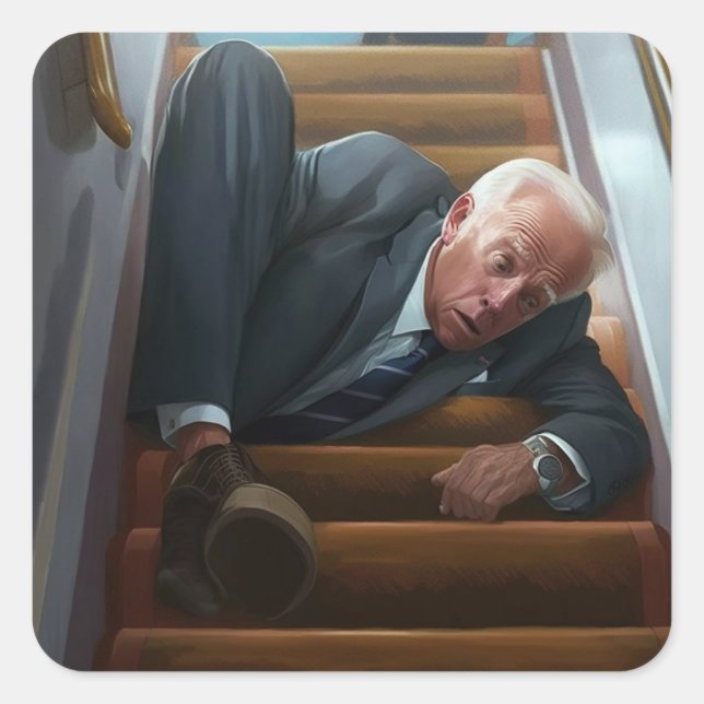 Air Force One Tumble: Joe Biden Takes a Fall Square Sticker (Front)