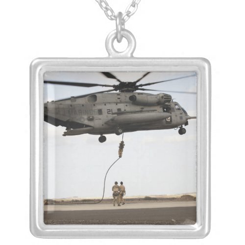 Air Force pararescuemen conduct a combat insert 3 Silver Plated Necklace