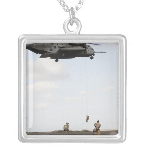 Air Force pararescuemen conduct a combat insert Silver Plated Necklace