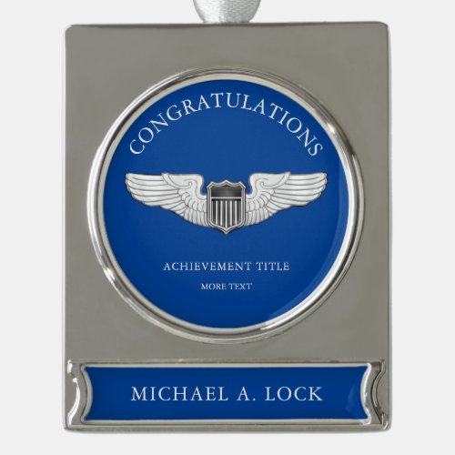 Air Force Pilot Wings Custom Text Silver Plated Banner Ornament