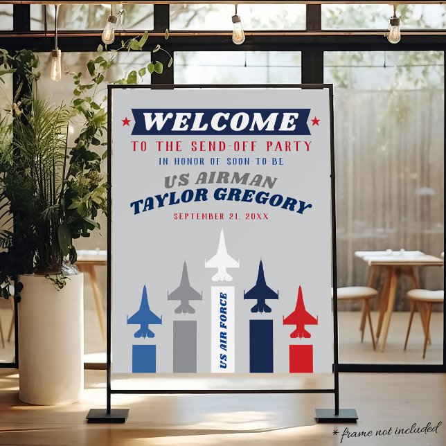 Air Force Planes Going Away Party Foam Board Sign  (US Air Force fighter jet planes military going away farewell send off party custom welcome sign)