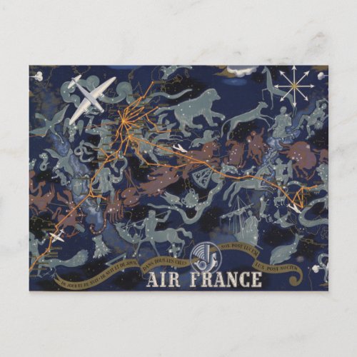 Air France  De nuit et de jour dans tous les ciel Postcard