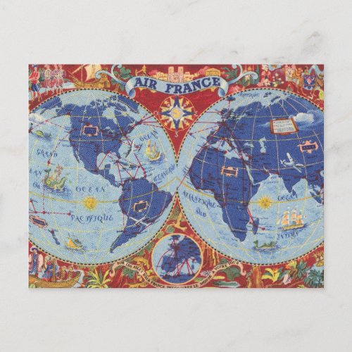 Air France Map of the World Postcard