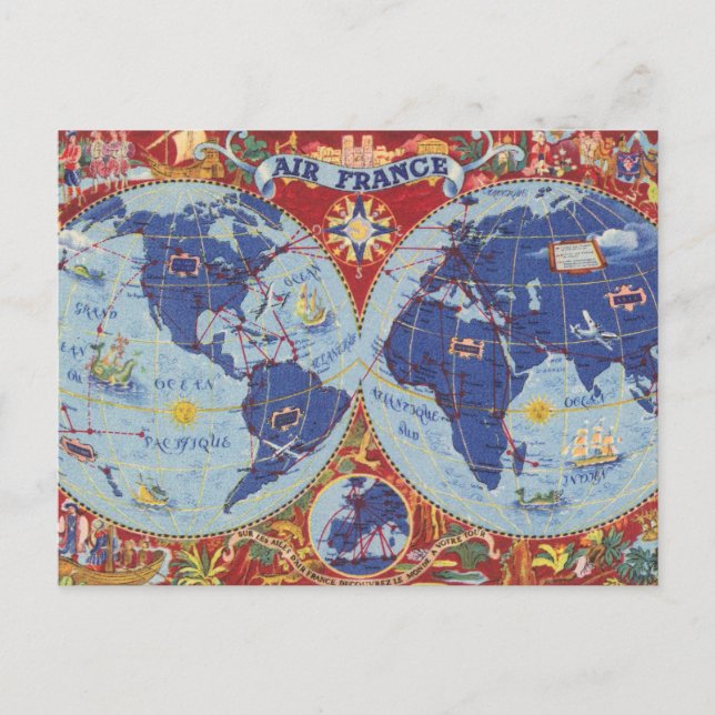 Air France Map of the World Postcard (Front)