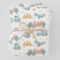 Air & Land Vehicle | Kids Birthday or Baby Shower Wrapping Paper Sheets