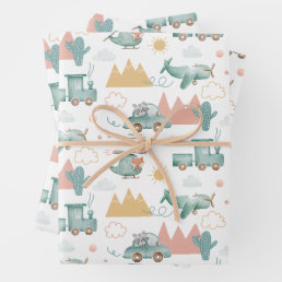 Air & Land Vehicle | Kids Birthday or Baby Shower Wrapping Paper Sheets