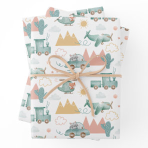 Air & Land Vehicle | Kids Birthday or Baby Shower Wrapping Paper Sheets