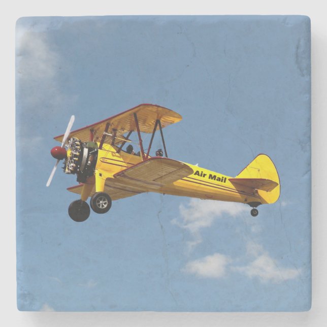 Air Mail Biplane Stone Coaster (Front)