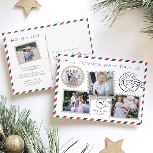 Air Mail Holiday Photo Collage Postcard  White