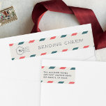 Air Mail | Holiday Return Address Wrap Around Label<br><div class="desc">Vintage inspired return address labels add a cute retro touch to your holiday cards and Christmas season mailings. Ivory labels feature red and blue-green diagonal stripes and a cool air mail stamp design. Add a custom holiday message to the back, and your return address to the front wraparound portion. Designed...</div>