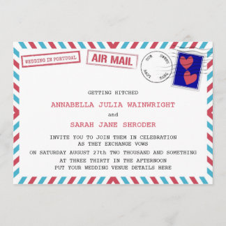 Air Mail Lesbian Wedding In Portugal Invitations