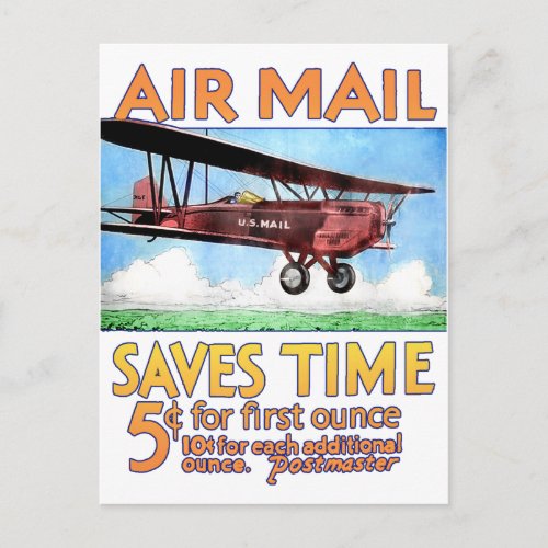 Air Mail Saves Time Postcard