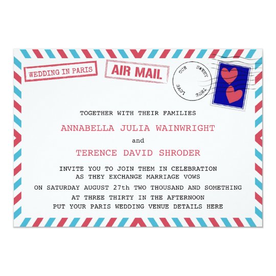 Air Mail Wedding In Paris Invitations