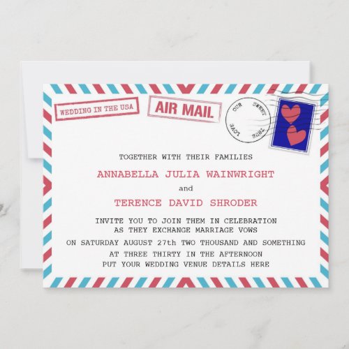 Air Mail Wedding In USA Invitations