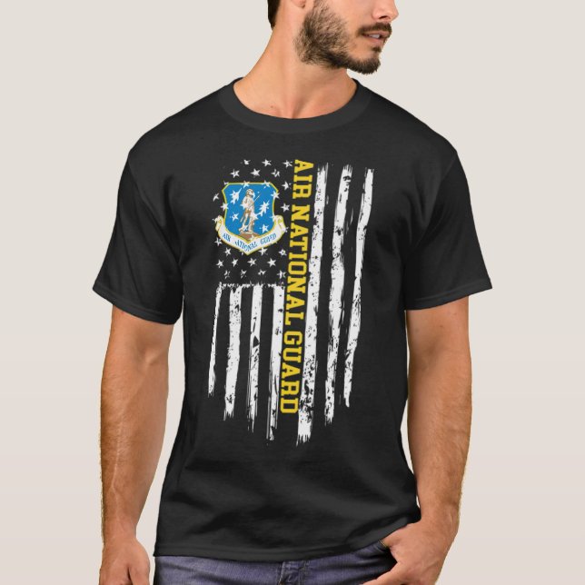 Air National Guard American Flag Gift cowboy musta T-Shirt (Front)