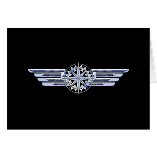 Air Pilot Chrome Like Wings Compass on Black (Front Horizontal)