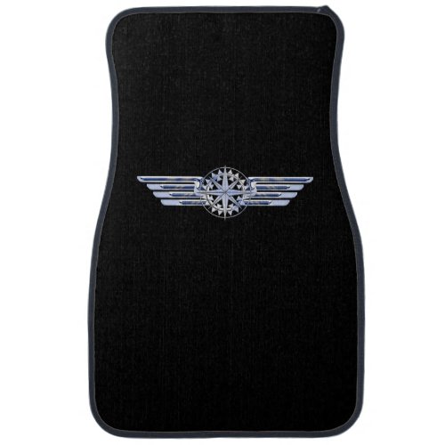 Air Pilot Chrome Like Wings Compass on Black Car Floor Mat