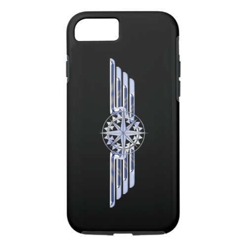 Air Pilot Chrome Like Wings Compass on Black iPhone 87 Case