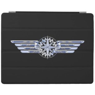 Air Pilot Chrome Like Wings Compass on Black iPad Smart Cover