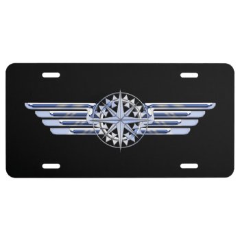 Air Pilot Chrome Like Wings Compass On Black License Plate by AmericanStyle at Zazzle