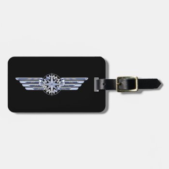 Air Pilot Chrome Like Wings Compass On Black Luggage Tag by AmericanStyle at Zazzle