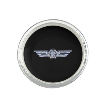 Air Pilot Chrome Like Wings Compass On Black Ring by AmericanStyle at Zazzle