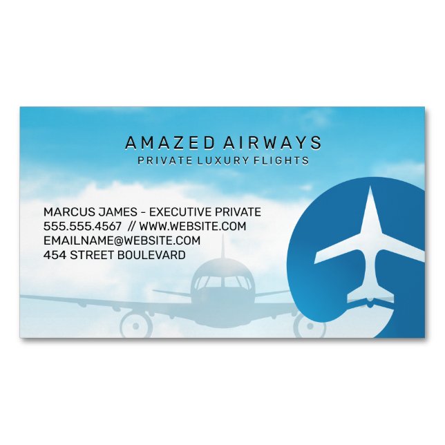 Air Plane | Flights Clouds and Sky Business Card Magnet (Front)