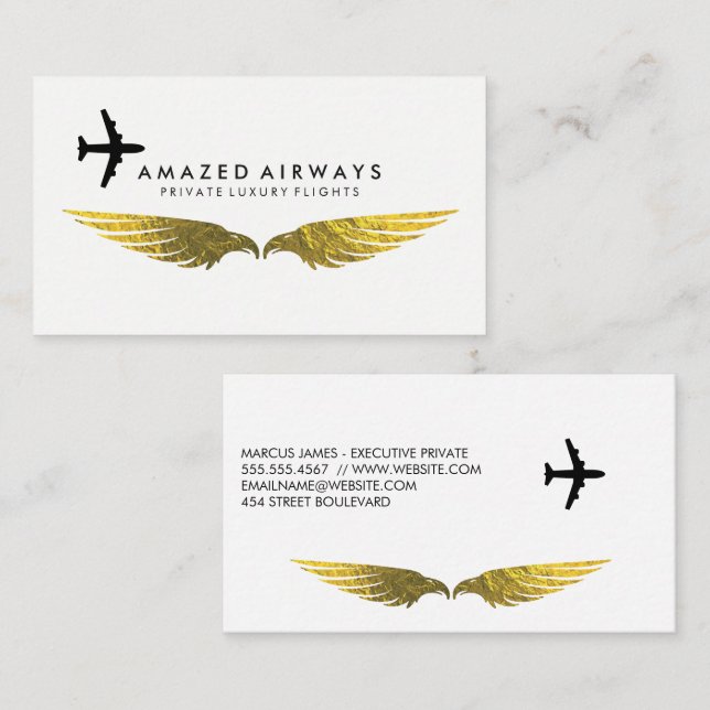 Air Plane | Gold Foil Wings Business Card (Front/Back)