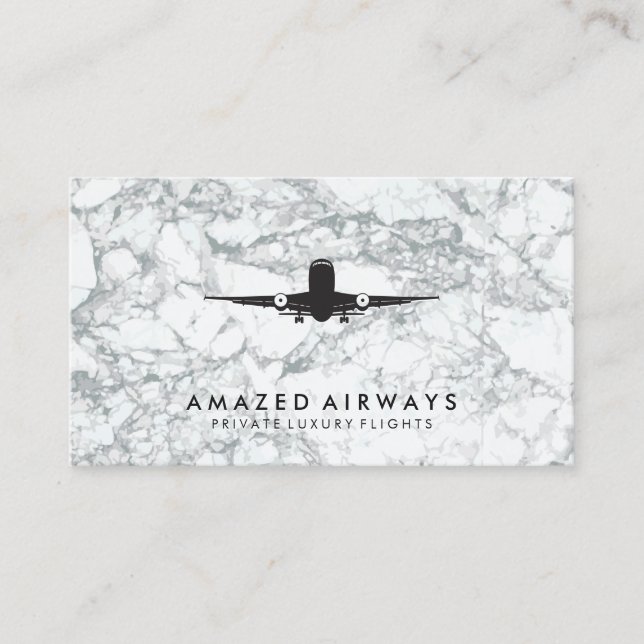 Air Plane | Take Off | Marble | Luxury Flights Business Card (Front)