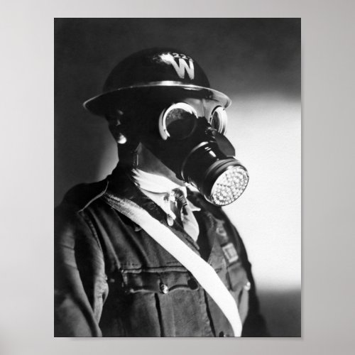 Air Raid Warden Wearing Gas Mask _ WW2 Poster