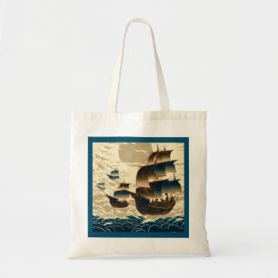 Air Ships Sailing Above Clouds - Woodcut 2 Tote Bag
