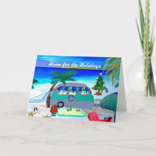 Air stream camper by beach Christmas cards