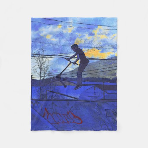 Air Time _ Stunt Scooter Trick Fleece Blanket