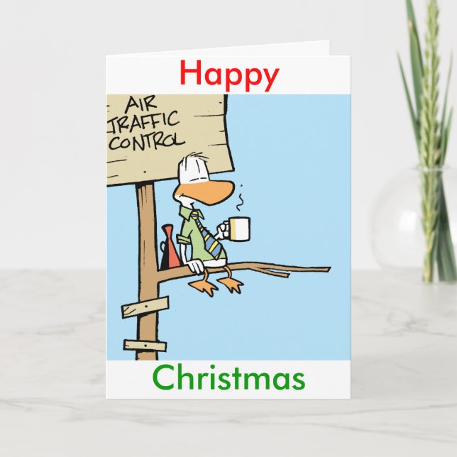 Air Traffic Control Cartoon Happy Christmas Card (Front)