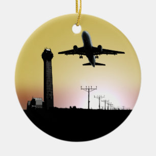 Air Traffic Control Tower & Plane Ceramic Ornament