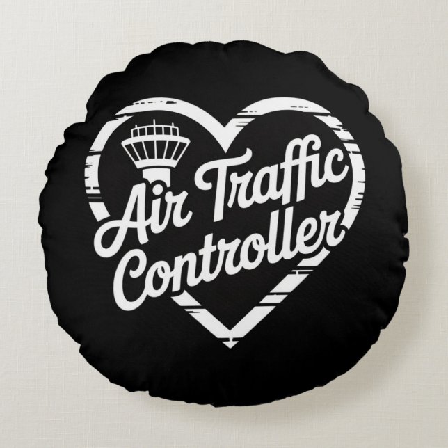 Air Traffic Controller Rainbow Heart  Round Pillow (Front)
