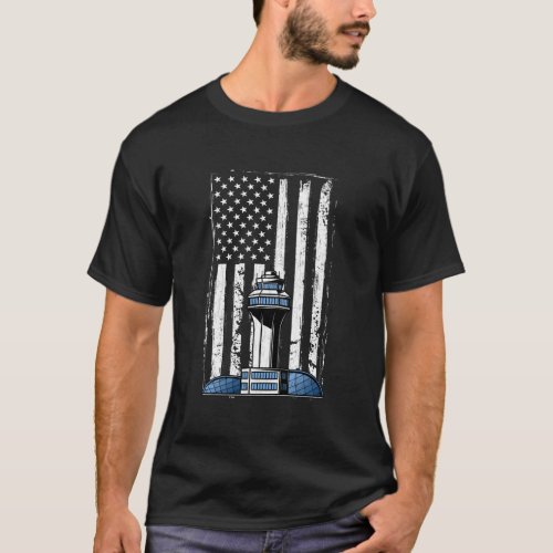 Air Traffic Controller Usa Flag Airplane Aviation T_Shirt