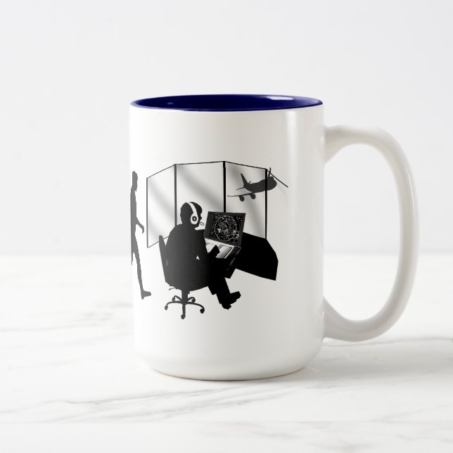 Air traffic controllers airport work tower control Two-Tone coffee mug (Right)