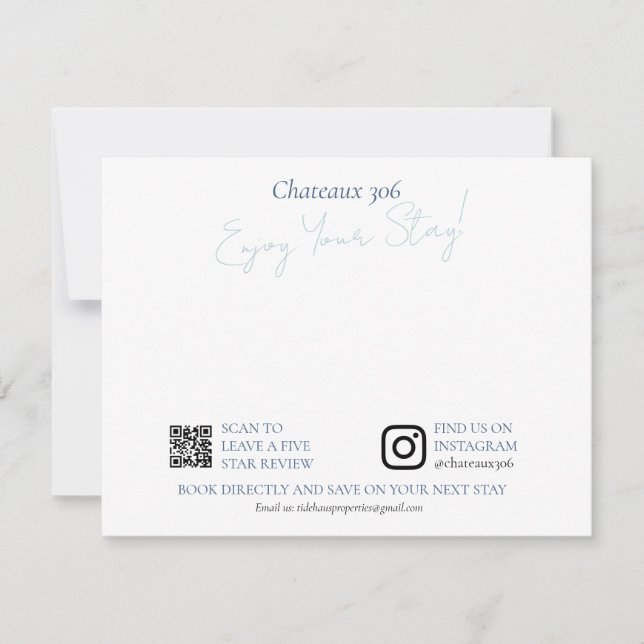 Airbnb and Rental Property Custom Welcome Note Card (Front)